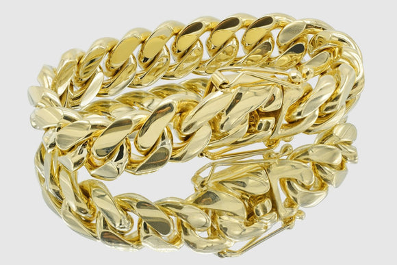 18mm Solid Miami Cuban Bracelet 10k / 14k / 18k / 22k Yellow Gold | Uverly