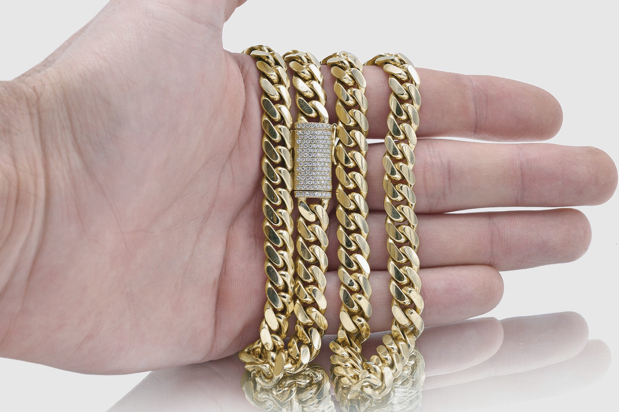 10mm Solid Miami Cuban Gold Diamond Lock Necklace