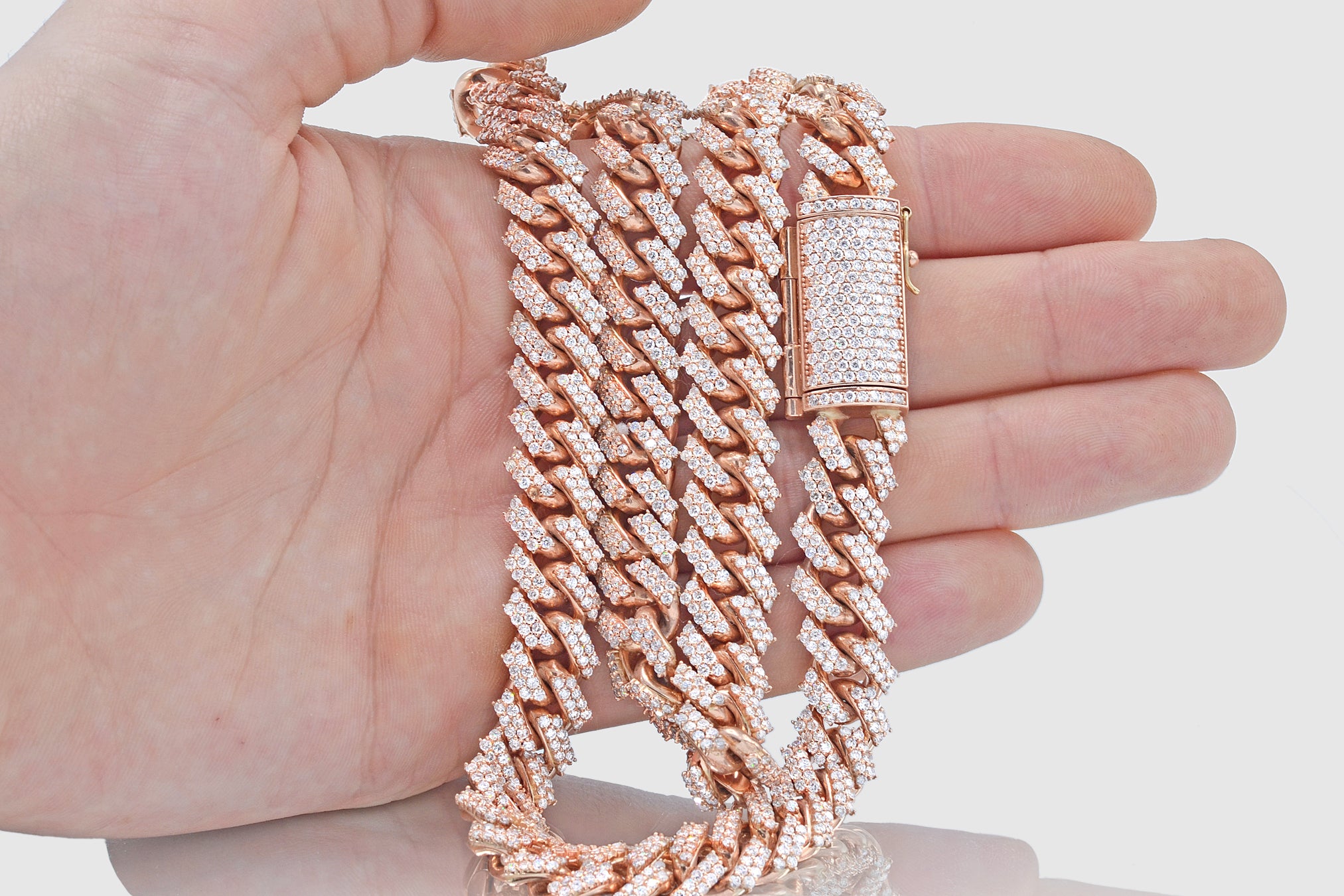 13mm Solid Gold Miami Cuban Diamond Prong Set Necklace Uverly