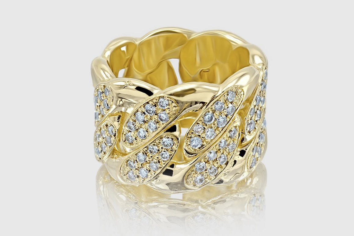 Miami Cuban Diamond Pave Ring 18K Yellow Gold