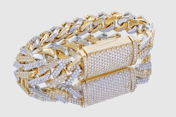 15mm Miami Cuban Diamond Necklace 14K Yellow Gold 