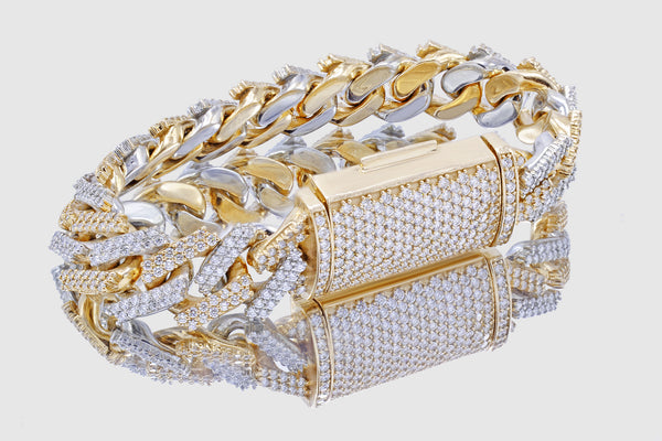 15mm Miami Cuban Diamond Necklace 14K Yellow Gold 